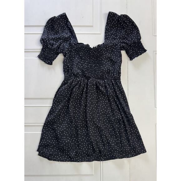 Trixxi Women’s Flare Square Neck Dress Black Polka Dot Small Ruffle Smocked - Picture 9 of 9